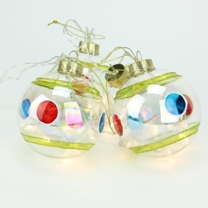 Set of 4 Battery Operated Stripe and Dot Glass Ball Led Lighted Christmas Ornaments - All