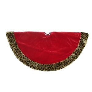 48 Diva Safari Red Velveteen with Plush Cheetah Print Christmas Tree Skirt - All