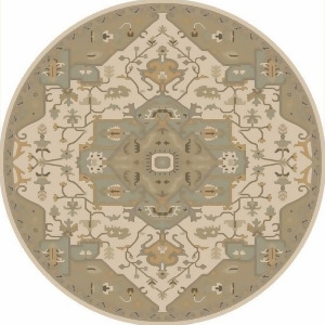 4' Elegant Caesar Champagne Beige and Sage Green Round Hand Tufted Wool Area Throw Rug - All