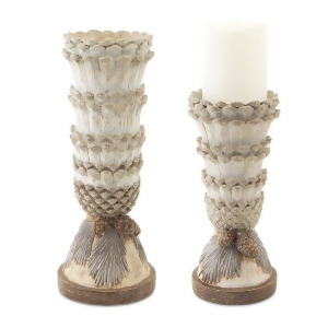 Set of 2 Elegant Pine Cone Christmas Candle Holder Table Top Decoration 12 - All
