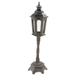 29.5 Brown Pagoda-Style Wooden Lamp Post Pillar Candle Lantern - All