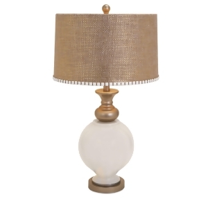 20 Stylish White Glass Table Lamp with Burnished Gold Accents and Burlap Drum Shade - All