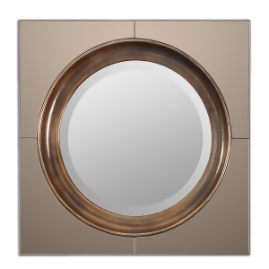 20 Antiqued Gold Square Framed Beveled Round Wall Mirror - All