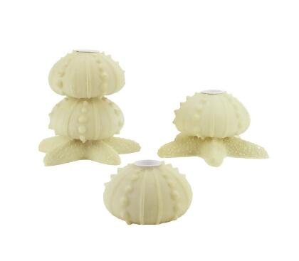 Set of 3 Beach Inspired Cream Star Fish Seashell Taper Candle Holders