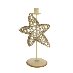 12.75 Beach Inspired Brown and Blue Burlap Star Fish Taper Candle Holder - All