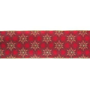 Christmas Star Red Green and Gold Decoritive Wired Craft Ribbon 4 x 10 Yards - All