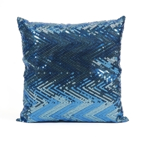 15.75 Shimmering Brillance Striking Blue Metallic Sequin Chevron Cotton Square Throw Pillow - All