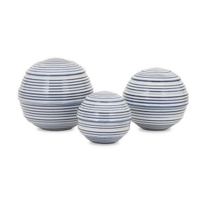 Set of 3 Benthic Bands Deep Blue and Classic White Decorative Ceramic Round Ball Spheres 6 - All