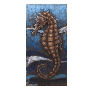 47.25 Colors of the Ocean Blue and Brown Seahorse Painted Dimensional Metal Wall Art Decor - All