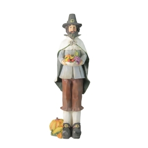 13.75 Autumn Harvest Wood Carved Thanksgiving Pilgrim Man Decorative Figure - All