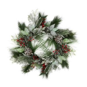 24 Frosted Two-Tone Cedar and Long Needle Pine Berry Artificial Christmas Wreath Unlit - All
