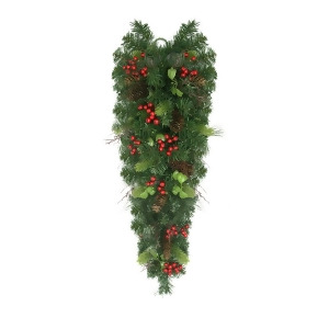 30 Mixed Pine with Red Berries and Pine Cones Artificial Christmas Teardrop Swag Unlit - All