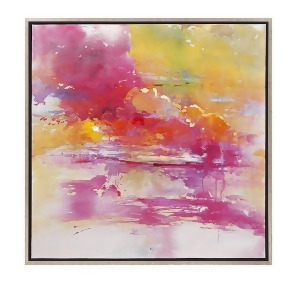 31.5 Vibrant Pink and Yellow Impressionistic Oil on Canvas Framed Wall Art Decor - All