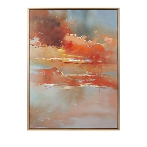 47.25 Vibrant Orange and Blue Impressionistic Oil on Canvas Framed Wall Art Decor - All