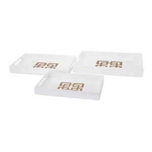 Set of 3 Classic White and Gold Greek Key Pattern Rectangular Decorative Table Top Trays with Recessed Handles 19.25 - All