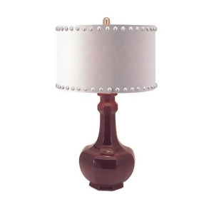 29 Reddish Brown High Gloss Ceramic Table Lamp with Hobnail Accented Linen Drum Shade - All