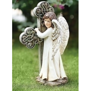 11.75 Joseph's Studio Angel Facing Cross Religious Outdoor Garden Statue - All