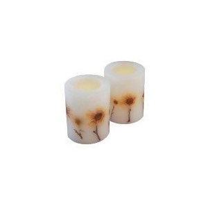 Pack of 2 White Dried Summer Flower Battery Operated Led Flameless Pillar Candles - All