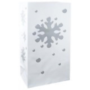 Pack of 100 Flame Resistant Designer White and Silver Snowflake Luminaria Bags 11 - All
