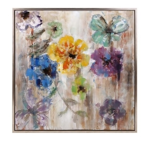 40 Impressionistic Multi-Colored Flowers Floral Square Framed Oil Painting Wall Art Decor - All