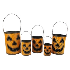 Set of 5 Nesting Luminary Jack-O-Lantern Pumpkin Halloween Container Baskets - All