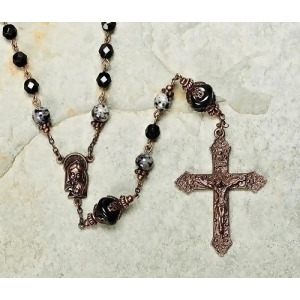 22 Decorative Black Religious Heirloom Glass Beaded Rosary - All
