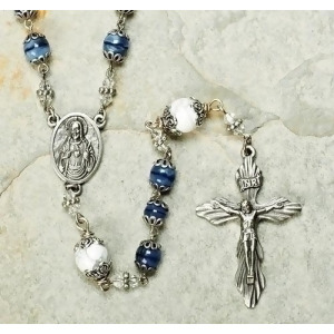 22 Decorative Blue Religious Heirloom Glass Beaded Rosary - All