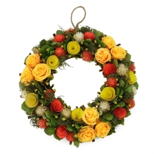 12.5 Peach Orange and Yellow Flowers with Moss and Twig Artificial Floral Spring Wreath - All
