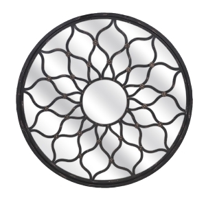 42 Traditional Style Geometric Trellis Patterned Round Wall Mirror - All