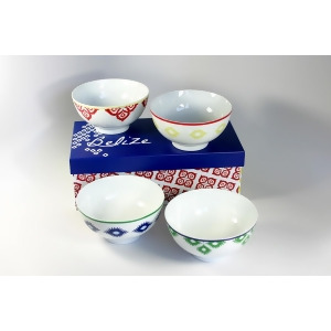 Set of 4 Colorful Belize Porcelain Soup Bowls with Gift Box - All
