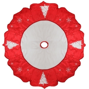 54 Red and White Embroidered Jeweled Tree and Snowflake Christmas Tree Skirt - All