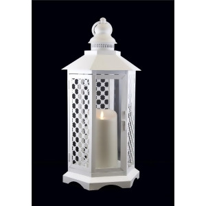 16 White Floral Lattice Lantern with Luminara Flameless Led Lighted Candle - All
