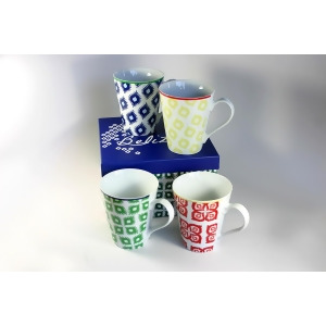 Set of 4 Colorful Belize Porcelain Coffee Mugs with Gift Box 14 ounces - All