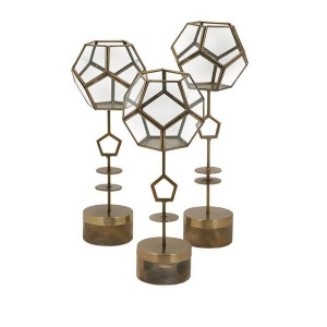 Set of 3 Contemporary Glass Geodesic Bowl and Mango Wood Terrarium Plant Stands 18 - All