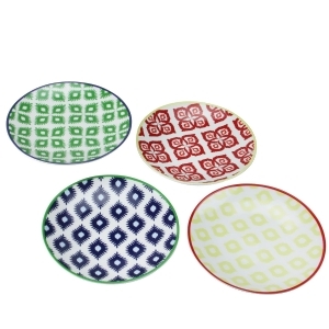 Set of 4 Colorful Belize Porcelain Salad Plates with Gift Box - All