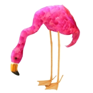 27.5 Standing Hot Pink Feathered Flamingo with Head Down Decoration - All