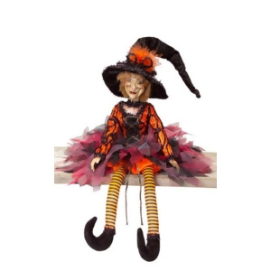 31.5 Whimsical Orange and Black Posable Halloween Witch Autumn Decoration - All