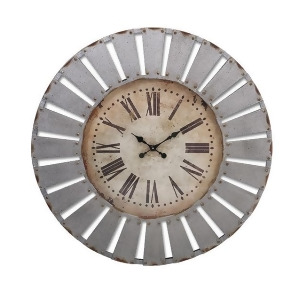 41 Rustic Sunburst Distressed Gray Cutwork Patterned Round Wall Clock with Antique Style Face - All