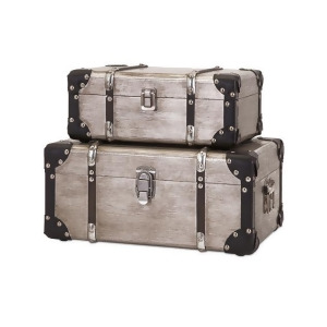 Set of 2 Dapper Aplomb Wooden Storage Box Suitcase Trunks with Metal Accents 15 - All