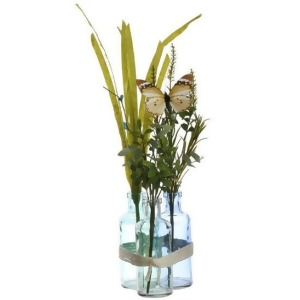 15 French Countryside Glass Bottle Arrangement with Green Stems and Butterfly Table Top Decoration - All