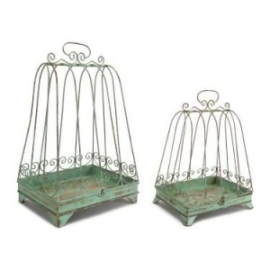 Pack of 2 New Romance Green Bird Cage Pillar Candle Holder Lanterns 18.5 - All