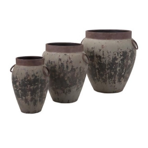Set of 3 Ancient Temple Gardens Rustic Gray Flower Planters with Circle Handles 22 - All