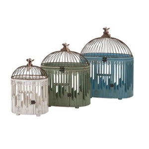Set of 3 Isabella White Green and Blue Bird House Cage Decorations 24.5 - All