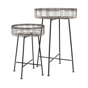 Set of 2 Country Rustic Black and Silver Wire Round Flower Plant Stands 43.75 - All