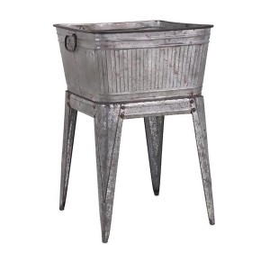 32 Rustic Silver Galvanized Metal Outdoor Patio Garden Flower Planter Tub with Handles on Stand - All