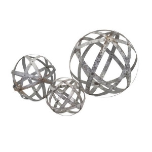 Set of 3 Industrial Chic Rustic Galvanized Metal Round Ball Spheres Table Top Decor 12 - All