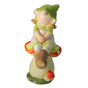 19.25 Young Girl Gnome Sitting on a Mushroom Spring Outdoor Garden Patio Figure - All