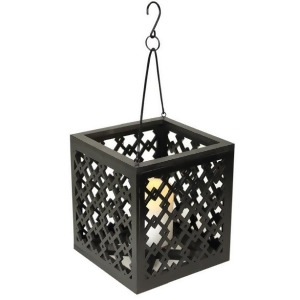 8.5 Metro Black Geometric Diamond Lattice Hanging Patio Pillar Candle Lantern - All