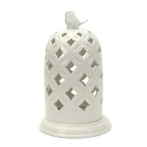 10.5 White Garden Lattice with Bird Dome Decorative Pillar Candle Holder - All