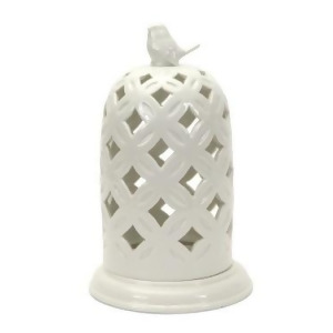 10.5 White Garden Lattice with Bird Dome Decorative Pillar Candle Holder - All